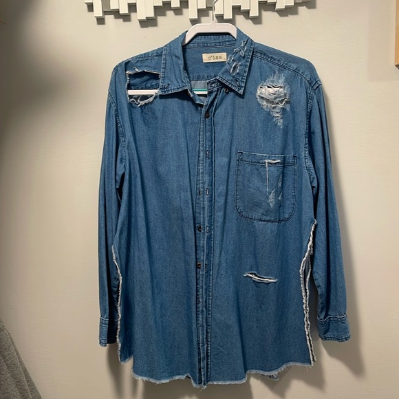 Distressed lightweight denim shirt size large. - Picture 1 of 9
